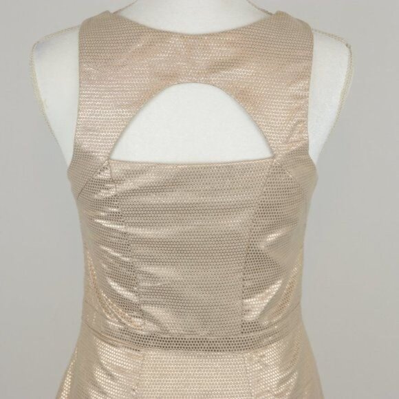 Yoana Baraschi Women's Size 2 Gold Metallic Keyhole Mini Cocktail Dress - Picture 4 of 9